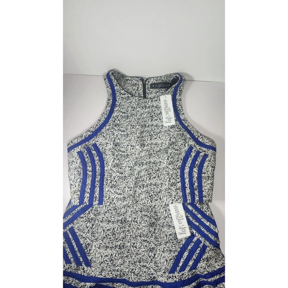 Heart Beeps 2 Pc Vest & Skirt Set Size L Black & White Speckle W Blue Stripe NWT